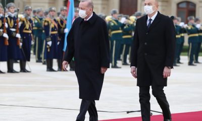 Cumhurbaşkanı Erdoğan, Azerbaycan Gençlik Sarayı’nda resmî törenle karşılandı