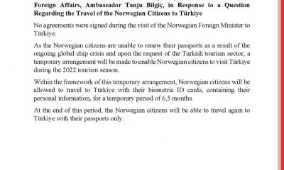 Statement of the Spokesperson of the Ministry of Foreign Affairs, Ambassador Tanju Bilgiç, in Response to a Question Regarding the Travel of the Norwegian Citizens to Türkiye